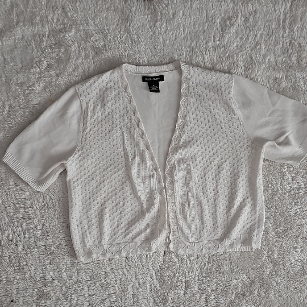 White Short Sleeve Cardigan